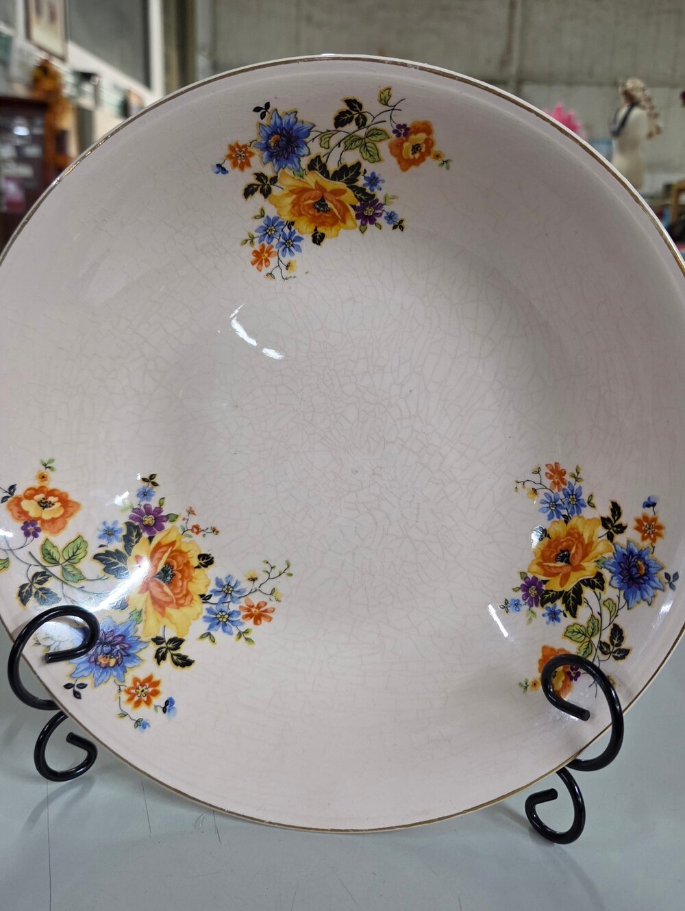 Vintage Royal China Co Royal Beige Ware Dusty Rose Floral Serving Bowl 10” Gold